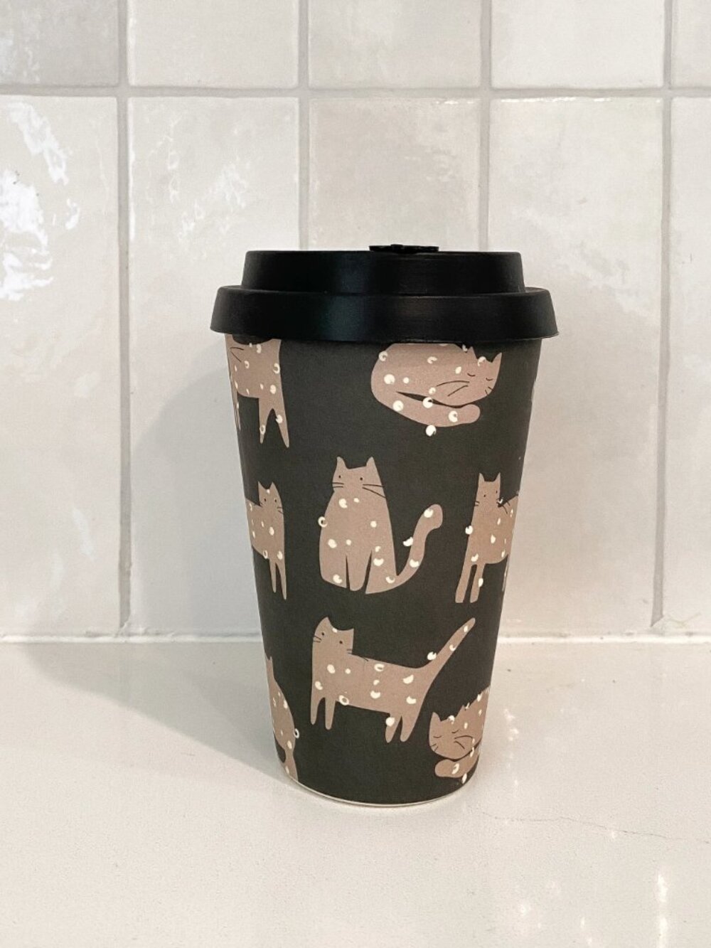 NWT Brand New Reusable Bamboo Travel Mug with Cute Cat Design